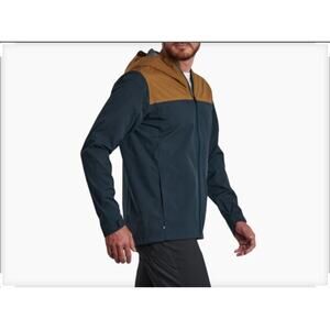 KÜHL Men’s Stretch Voyagr Rain Jacket – Deep Pond / Dark Khaki – Size Sm #1189